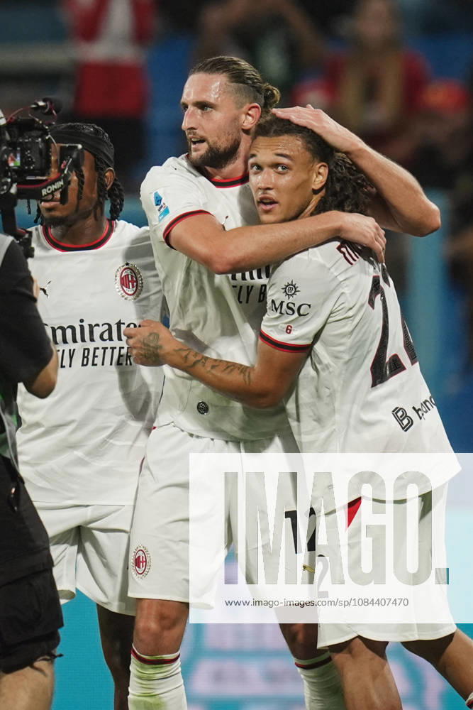 Milan s Adrien Rabiot celebrates after scoring the 0-1 goal for his team during the Serie A soccer match between Sassuolo and Milan at the Mapei Stadium in Reggio Emilia, north Italy - Sunday, October 11, 2026 -