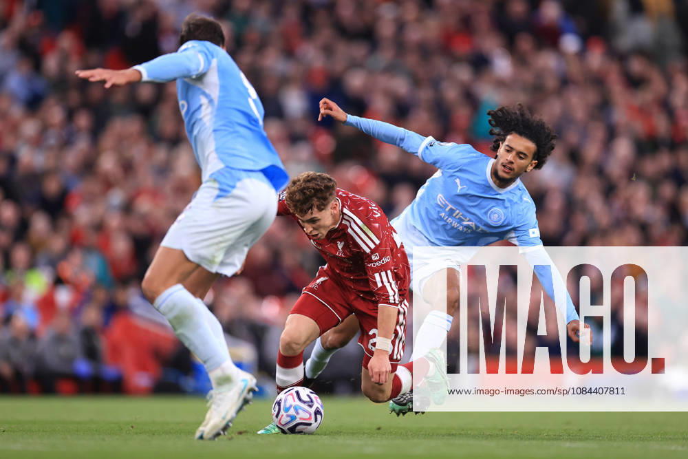 Liverpool v Manchester City 11th October 2026 - Premier League - Liverpool v Manchester City - Victor Munoz of Liverpool is fouled by Ayyoub Bouaddi of Manchester City - Photo: Simon Stacpoole Offside. Liverpool UK