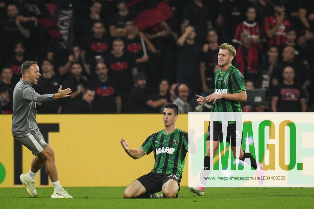 Sassuolos Cas Odenthal celebrates after scoring the 1-1 goal for his team during the Serie A soccer match between Sassuolo and Milan at the Mapei Stadium in Reggio Emilia, north Italy - Sunday, October 11, 2026 -