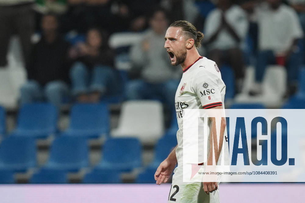 Milan s Adrien Rabiot celebrates after scoring the 0-1 goal for his team during the Serie A soccer match between Sassuolo and Milan at the Mapei Stadium in Reggio Emilia, north Italy - Sunday, October 11, 2026 -