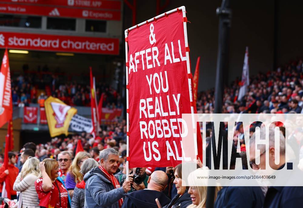 Liverpool fans display a banner Liverpool v Manchester City, Premier League, Football, Anfield, Liverpool, UK - 11 Oct 2026Liverpool Anfield United Kingdom