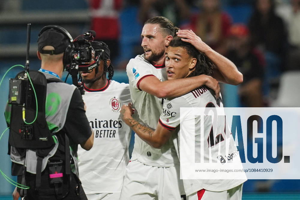 Milan s Adrien Rabiot celebrates after scoring the 0-1 goal for his team during the Serie A soccer match between Sassuolo and Milan at the Mapei Stadium in Reggio Emilia, north Italy - Sunday, October 11, 2026 -