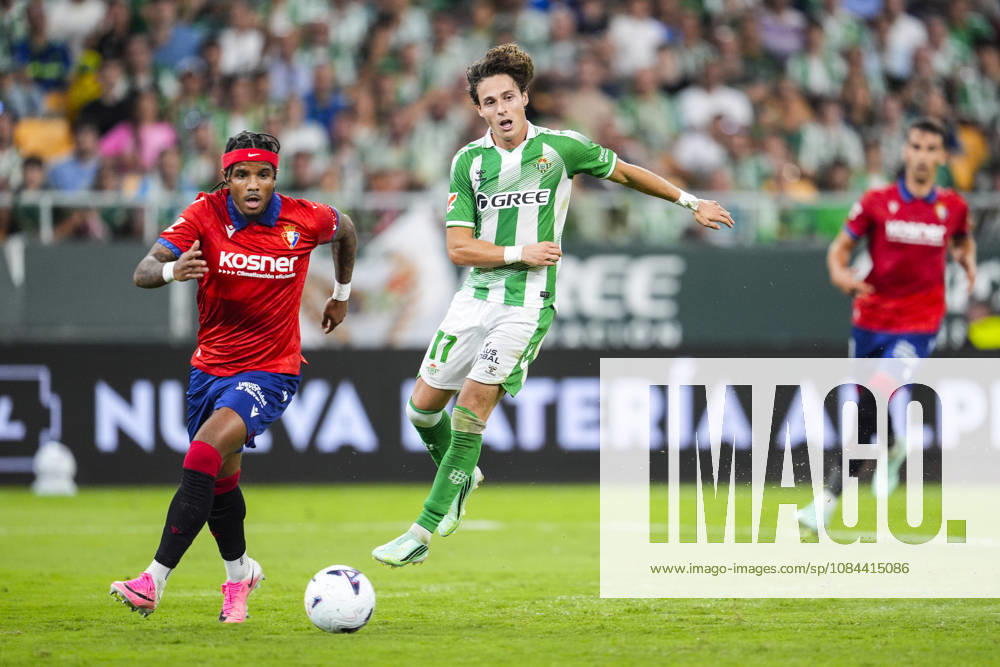 Valentin Rosier of CA Osasuna and Rodrigo Riquelme of Real Betis Balompie in action during the Spanish league, LaLiga EA Sports, football match played between Real Betis and CA Osasuna at La Cartuja stadium on October 11, 2026, in Sevilla, Spain. Real Betis V CA Osasuna - LaLiga EA Sports - ZUMAa181 20261011_zaa_a181_309