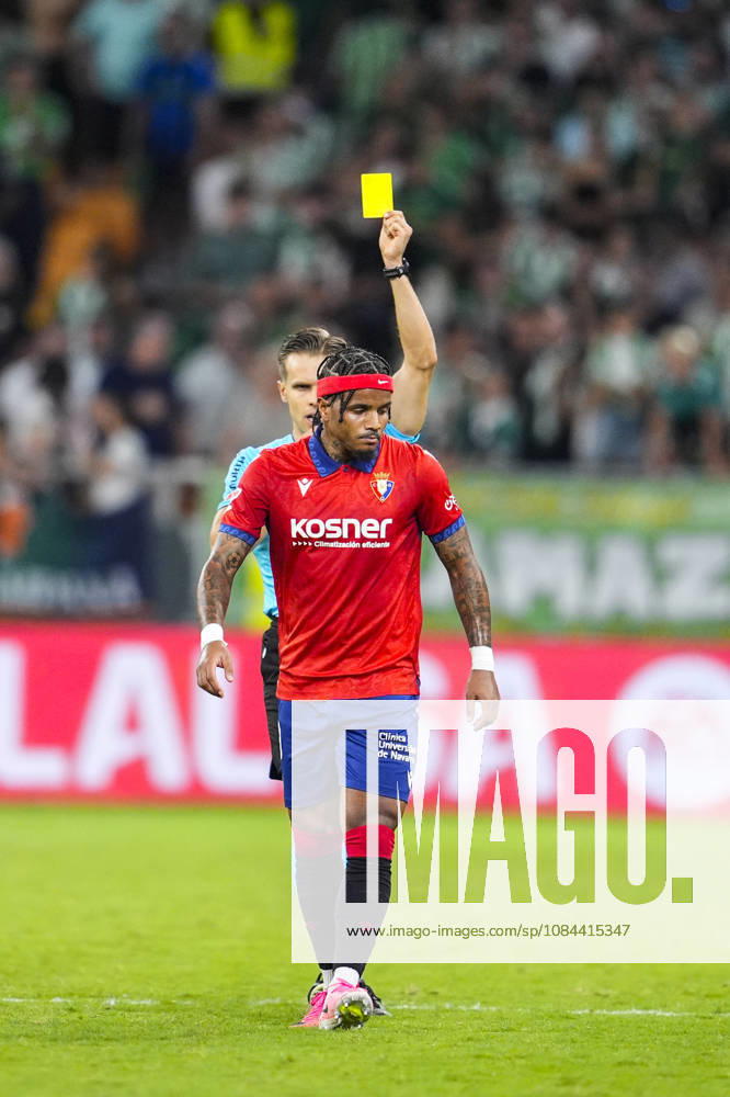 Valentin Rosier of CA Osasuna see the yellow card during the Spanish league, LaLiga EA Sports, football match played between Real Betis and CA Osasuna at La Cartuja stadium on October 11, 2026, in Sevilla, Spain. Sevilla Spain - ZUMAa181 20261011_zaa_a181_338