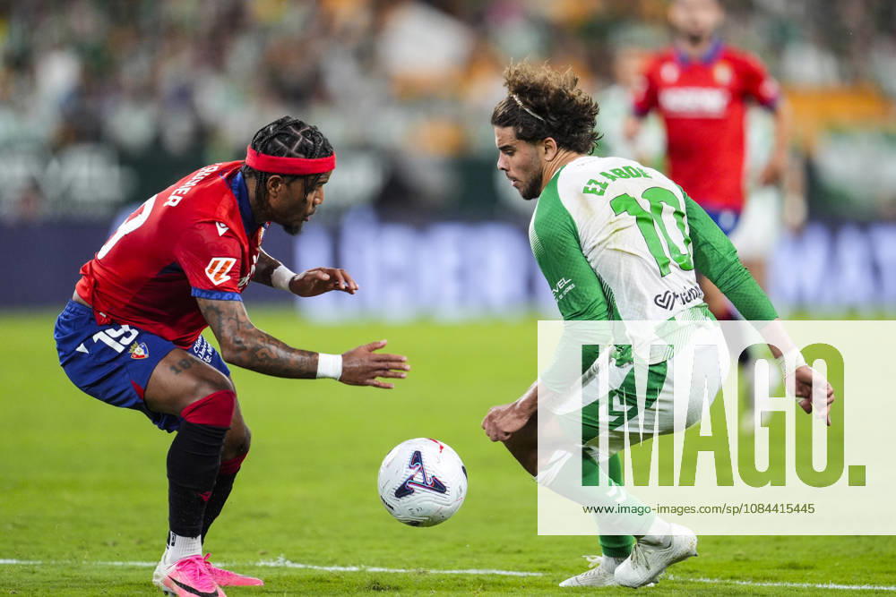 Valentin Rosier of CA Osasuna and Abde Ezzalzouli of Real Betis Balompie in action during the Spanish league, LaLiga EA Sports, football match played between Real Betis and CA Osasuna at La Cartuja stadium on October 11, 2026, in Sevilla, Spain. Sevilla Spain - ZUMAa181 20261011_zaa_a181_330