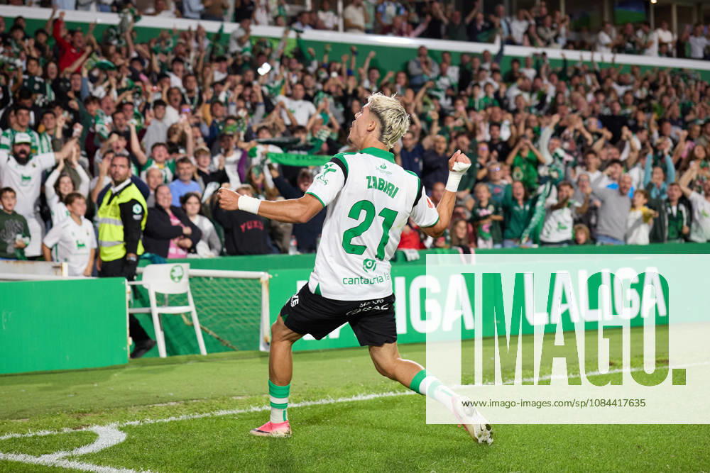 Yassir Zabiri of Real Racing Club de Santander celebrates after scoring the team s first goal during the LaLiga EA Sports match between Real Racing Club de Santander and Valencia CF at Campos de de El Sardinero on October 11, 2026, in Santander, Spain. Santander Spain - ZUMAa181 20261011_zaa_a181_364