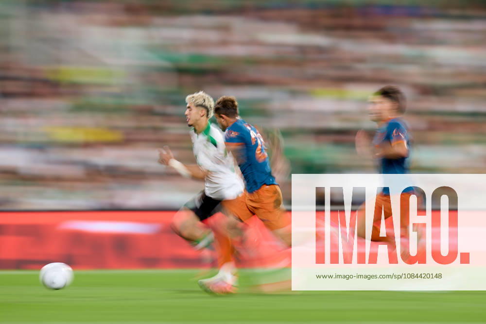 Yassir Zabiri of Real Racing Club de Santander competes for the ball with Pablo Maffeo of Valencia CF during the LaLiga EA Sports match between Real Racing Club de Santander and Valencia CF at Campos de de El Sardinero on October 11, 2026, in Santander, Spain. Santander Spain - ZUMAa181 20261011_zaa_a181_380