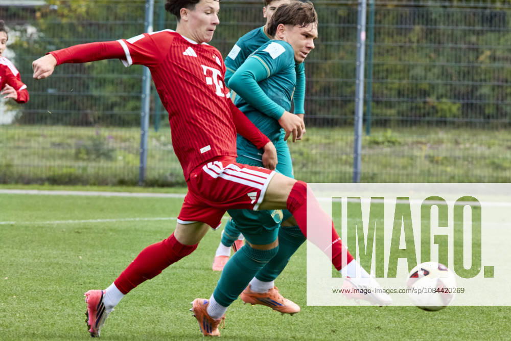 B-Junioren Bundesliga DFB-Nachwuchsliga, FC Bayern München U17, U 17 vs FC Augsburg (U17), München FC Bayern, München FC Bayern (U17), Augsburg FC, Augsburg FC (U17), 2026-10-11 in München (FC Bayern Campus) Goal (Tor) München FC Bayern 1:0 KRASNIQI Florent (FC Bayern München (U17) Rechtsaußen Nr9-FCB9), HARTMANN Mika (FC Augsburg (U17) Abwehr Nr8-FCA8), MATZ Maximilian (FC Augsburg (U17) Innenverteidiger Nr5-FCA5) sportworld München FC Bayern Campus Bayern Deutschland