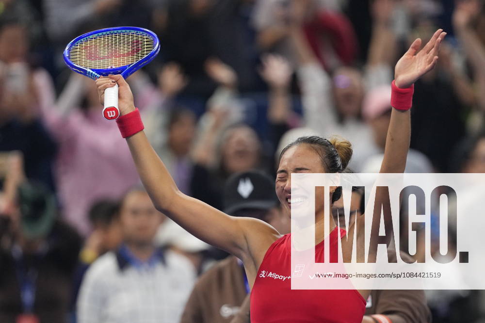 (261011) -- BEIJING, Oct. 11, 2026 -- Zheng Qinwen celebrates victory after the women s singles final between Zheng Qinwen of China and Mirra Andreeva of Russia at 2026 China Open tennis tournament in Beijing, China, Oct. 11, 2026. ) (SP)CHINA-BEIJING-TENNIS-CHINA OPEN-WOMEN S SINGLES-FINAL (CN) SunxFei