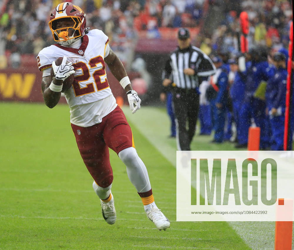 Washington Commanders RB 22 Jacory Croskey-Merritt runs for a touchdown during the Washington Commanders game against the New York Giants at Northwest Stadium in Landover, MD. CSM Landover United States of America - ZUMAc04_ 20261011_zma_c04_067