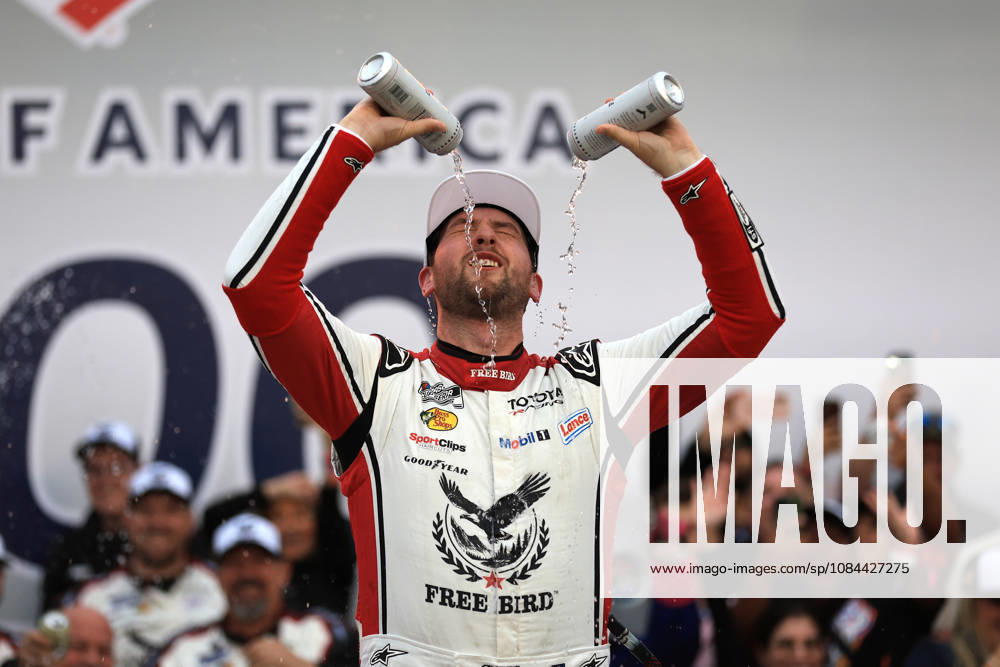 CHARLOTTE, NC - OCTOBER 11: Chase Briscoe ( 19 Joe Gibbs Racing Freebird Spring Water Toyota) celebrates after winning the NASCAR, Motorsport, USA Cup Series Playoffs Bank of America 400 race on October 11, 2026 at Charlotte Motor Speedway in Charlotte, NC. (Photo by Jeff Robinson Icon Sportswire) AUTO: OCT 11 NASCAR Cup Series Playoffs Bank of America 400 Icon2610111662400