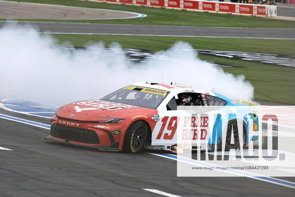 CHARLOTTE, NC - OCTOBER 11: Chase Briscoe ( 19 Joe Gibbs Racing Freebird Spring Water Toyota) celebrates after winning the NASCAR, Motorsport, USA Cup Series Playoffs Bank of America 400 race on October 11, 2026 at Charlotte Motor Speedway in Charlotte, NC. (Photo by Jeff Robinson Icon Sportswire) AUTO: OCT 11 NASCAR Cup Series Playoffs Bank of America 400 Icon261011237400