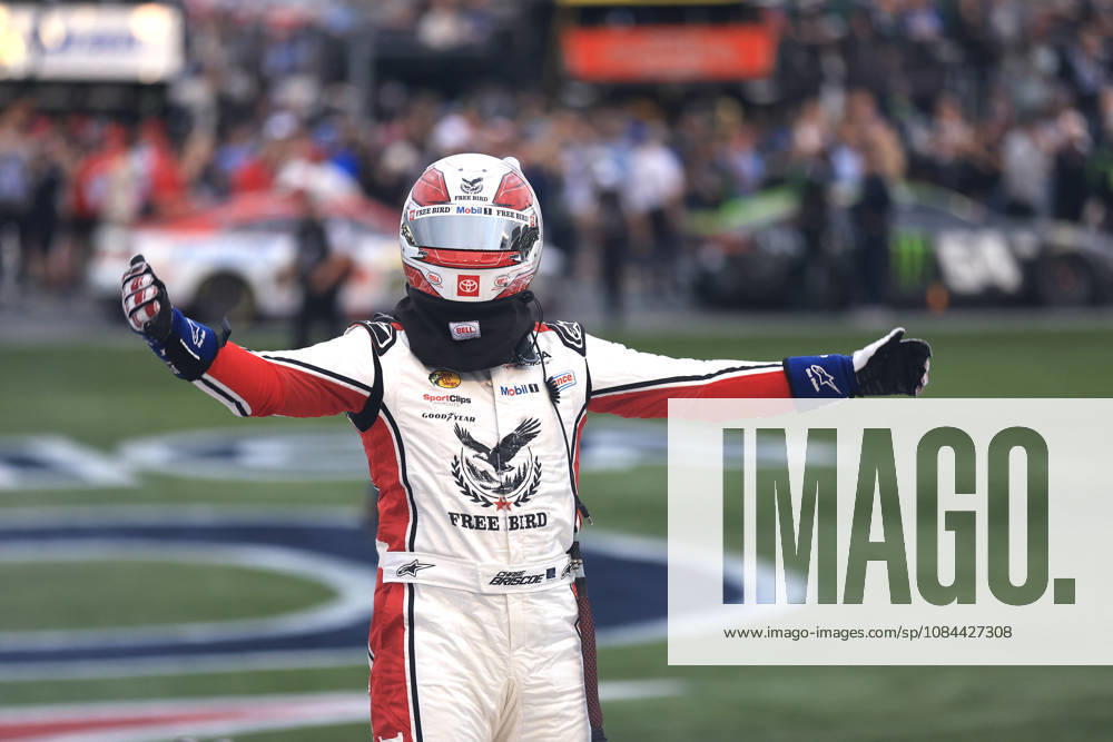 CHARLOTTE, NC - OCTOBER 11: Chase Briscoe ( 19 Joe Gibbs Racing Freebird Spring Water Toyota) celebrates after winning the NASCAR, Motorsport, USA Cup Series Playoffs Bank of America 400 race on October 11, 2026 at Charlotte Motor Speedway in Charlotte, NC. (Photo by Jeff Robinson Icon Sportswire) AUTO: OCT 11 NASCAR Cup Series Playoffs Bank of America 400 Icon261011729400