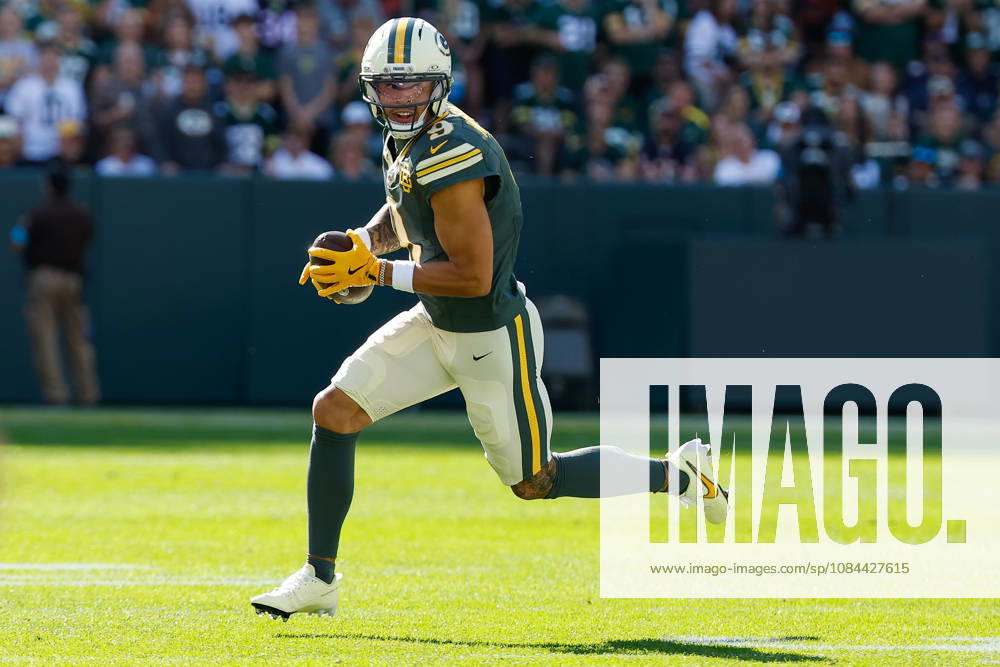NFL, American Football Herren, USA 2026: Bears Vs Packers OCT 11 Oct 11, 2026; Green Bay, WI, USA; Green Bay Packers wide receiver Christian Watson (9) runs after making a catch during NFL game action against the Chicago Bears at Lambeau Field. Mandatory Credit: Darren Lee-Cal Media (Credit Image: Â Darren Lee Cal Sport Media) Green Bay Wi USA