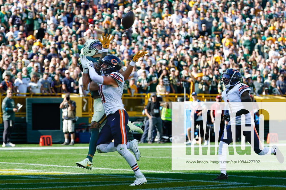 NFL, American Football Herren, USA 2026: Bears Vs Packers OCT 11 Oct 11, 2026; Green Bay, WI, USA; Green Bay Packers wide receiver Christian Watson (9) scores on a 53 yard touchdown catch during NFL game action against the Chicago Bears at Lambeau Field. Mandatory Credit: Darren Lee-Cal Media (Credit Image: Â Darren Lee Cal Sport Media) Green Bay Wi USA