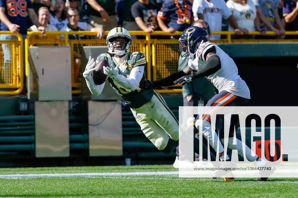 NFL, American Football Herren, USA 2026: Bears Vs Packers OCT 11 Oct 11, 2026; Green Bay, WI, USA; Green Bay Packers wide receiver Matthew Golden (0) makes a catch that was called back due to offensive pass interference during NFL game action against the Chicago Bears at Lambeau Field. Mandatory Credit: Darren Lee-Cal Media (Credit Image: Â Darren Lee Cal Sport Media) Green Bay Wi USA