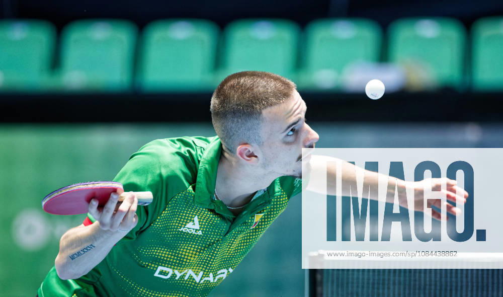 Ervinas Uzialo Lithuania (foto-ms1444) at the 2026 European Table tennis, Tischtennis Championships in Ljubljana LJUBLJANA, SLOVENIA - 12 OCTOBER 2026: Ervinas Uzialo Lithuania (foto-ms1444) in action at the European Table Tennis Championships in Stozice Arena, Ljubljana, Slovenia (Photo by Manfred Schillings) Ljubljana Stozice Arena Lisbon Slovenia