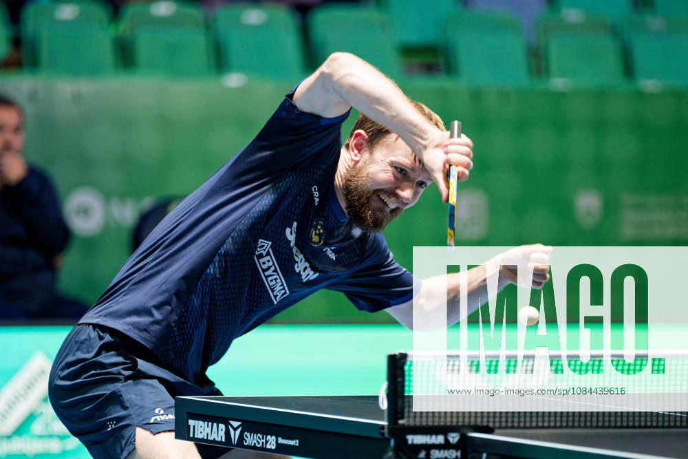 Elias Ranefur Sweden (foto-ms1473b) at the 2026 European Table tennis, Tischtennis Championships in Ljubljana LJUBLJANA, SLOVENIA - 12 OCTOBER 2026: Elias Ranefur Sweden (foto-ms1473b) in action at the European Table Tennis Championships in Stozice Arena, Ljubljana, Slovenia (Photo by Manfred Schillings) Ljubljana Stozice Arena Slovenia