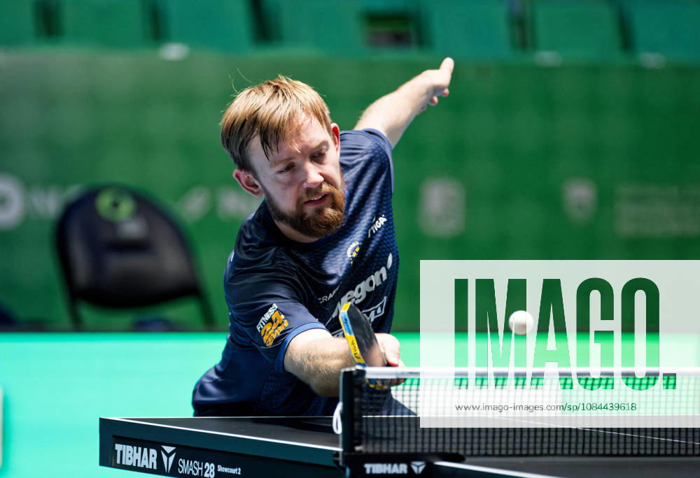 Elias Ranefur Sweden (foto-ms1474b) at the 2026 European Table tennis, Tischtennis Championships in Ljubljana LJUBLJANA, SLOVENIA - 12 OCTOBER 2026: Elias Ranefur Sweden (foto-ms1474b) in action at the European Table Tennis Championships in Stozice Arena, Ljubljana, Slovenia (Photo by Manfred Schillings) Ljubljana Stozice Arena Slovenia