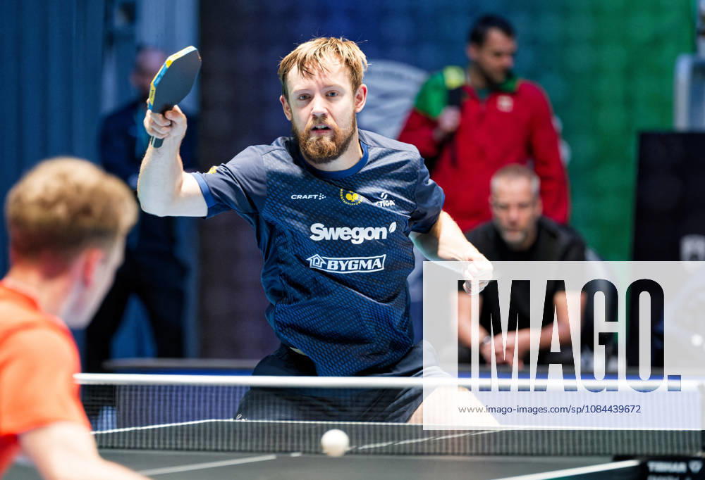 Elias Ranefur Sweden (foto-ms1475b) at the 2026 European Table tennis, Tischtennis Championships in Ljubljana LJUBLJANA, SLOVENIA - 12 OCTOBER 2026: Elias Ranefur Sweden (foto-ms1475b) in action at the European Table Tennis Championships in Stozice Arena, Ljubljana, Slovenia (Photo by Manfred Schillings) Ljubljana Stozice Arena Slovenia