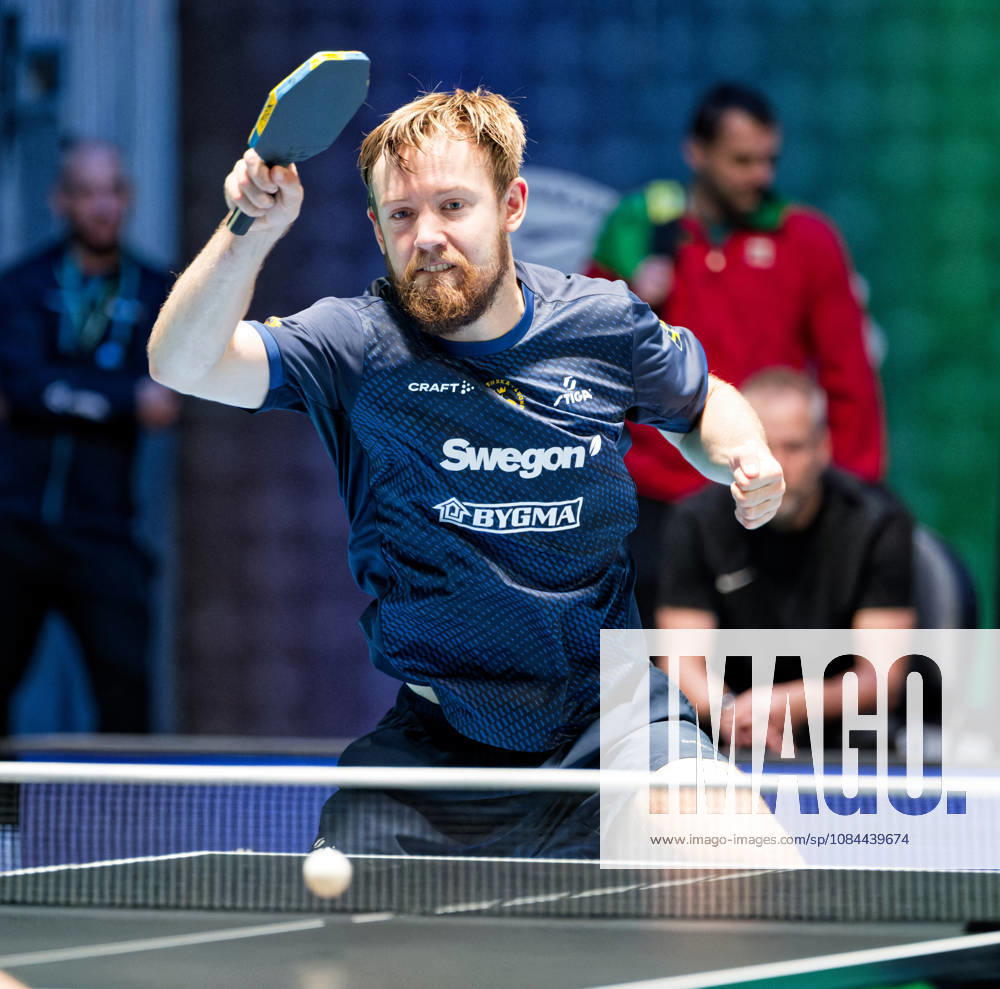 Elias Ranefur Sweden (foto-ms1476b) at the 2026 European Table tennis, Tischtennis Championships in Ljubljana LJUBLJANA, SLOVENIA - 12 OCTOBER 2026: Elias Ranefur Sweden (foto-ms1476b) in action at the European Table Tennis Championships in Stozice Arena, Ljubljana, Slovenia (Photo by Manfred Schillings) Ljubljana Stozice Arena Slovenia