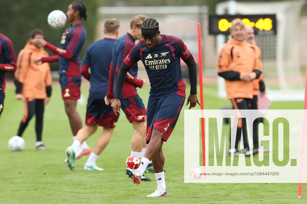 Arsenal Training & Media Conference, Champions League Noni Madueke of Arsenal football skills during the Arsenal training session at the Arsenal FC Training Centre, ahead of UEFA Champions League Matchday 2 v Lille, London Colney, England on 12 October 2026 Credit: Tiego Grenho Every Second Media Editorial use only. All images are copyright Every Second Media Limited. No images may be reproduced without prior permission.