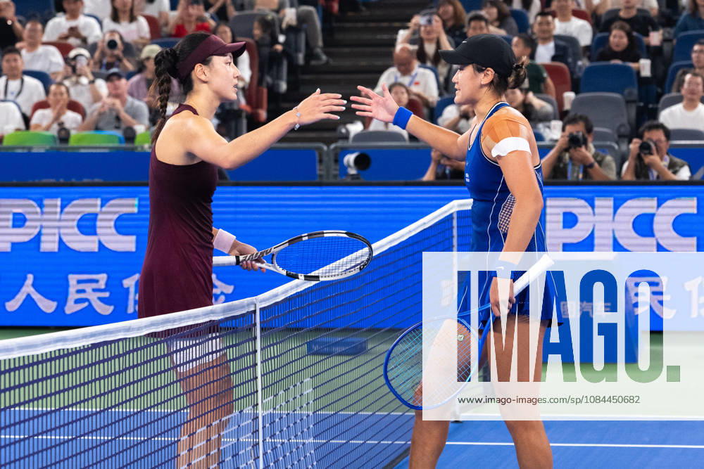 (261012) -- WUHAN, Oct. 12, 2026 -- Wang Xiyu (R) greets Wang Xinyu after the women s sinlges round of 64 match between Wang Xiyu of China and Wang Xinyu of China of the 2026 Wuhan Open tennis tournament in Wuhan, capital of central China s Hubei Province, Oct. 12, 2026. ) (SP)CHINA-WUHAN-TENNIS-WUHAN OPEN-WOMEN S SINGLES-ROUND OF 64 (CN) XiaoxYijiu