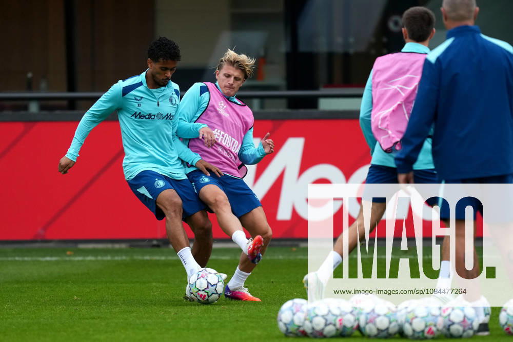 Training Champions League Feyenoord Rotterdam 2026 2027 Rotterdam - Goncalo Borges of Feyenoord Rotterdam duels for the ball with Sem Steijn of Feyenoord Rotterdam during a training before the Champions League match against Como 1907. The training is set at Trainingscomplex 1908 on 13 October 2026 in Rotterdam, Netherlands. (Hero Images Yannick Verhoeven)