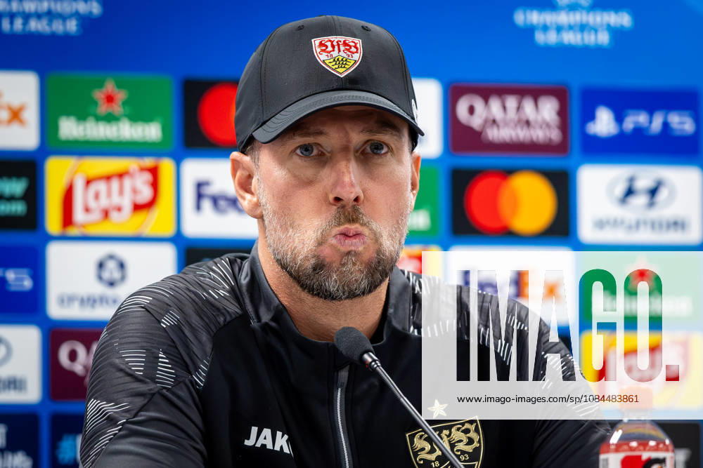 SLOVAN BRATISLAVA - STUTTGART Head coach of Stuttgart Sebastian Hoeness speaks during press conference, PK, Pressekonferenz ahead of the matchday 2 of League phase round of UEFA Champions league football match between SK Slovan Bratislava and VfB Stuttgart at Narodny futbalovy stadion National football stadium Tehelne Pole. Bratislava, Slovakia
