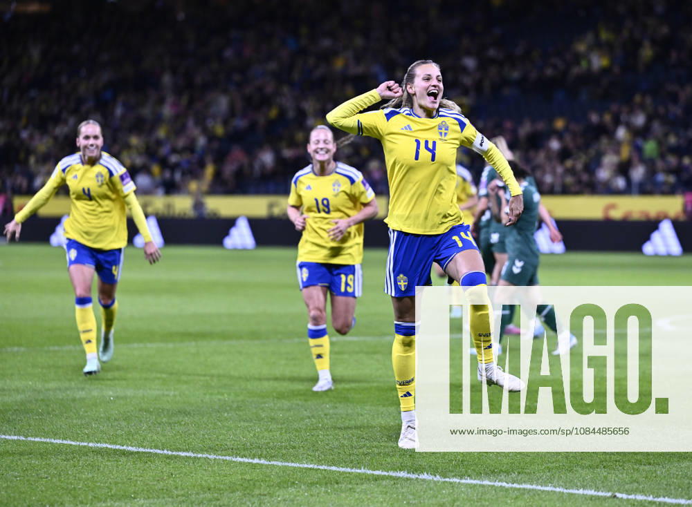 STOCKHOLM , SWEDEN 20261013 Sweden s Nathalie Björn celebrates after scoring a 1-0 goal during Tuesday s World Cup playoff soccer match between Sweden and Lithuania at Strawberry Arena. STOCKHOLM SWEDEN