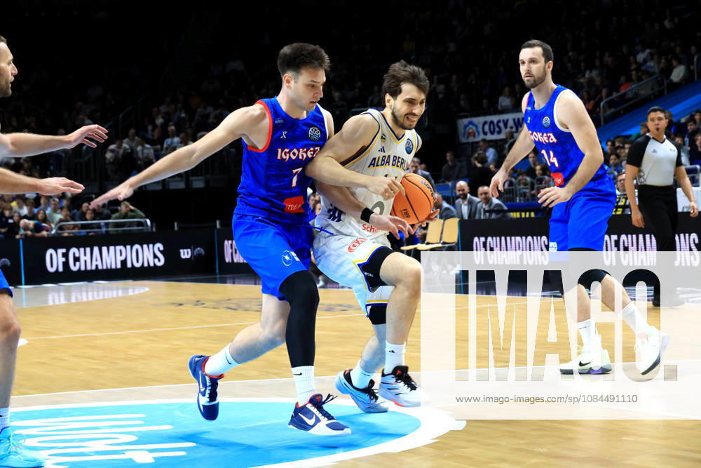 Deutschland, GER, DEU, Basketball, Champions League (BCL), 1.Tag, Saison 2026 2027, Berlin, ALBA Berlin vs Igokea JONAS MATTISSECK ( ALBA Berlin 9 ), Uros Paunovic ( Igokea 7 ), Petar Kovacevic ( Igokea 14 ) nordphoto GmbH Engler Berlin Uber-Arena Berlin Deutschland