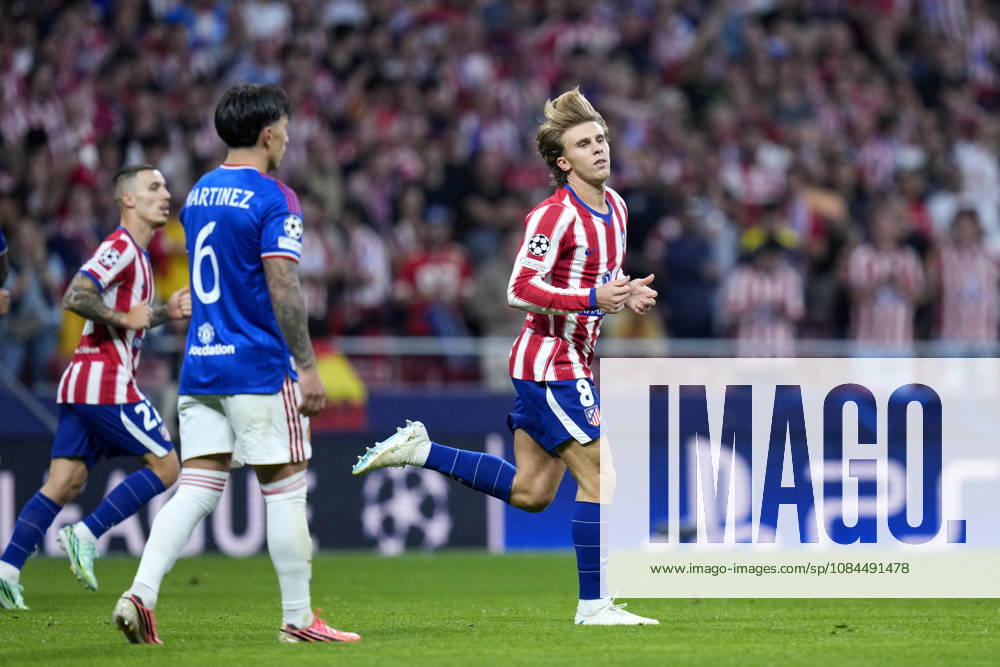 ESP: Atletico de Madrid v Manchester United, ManU FC. UEFA Champions League. Matchday 2. Pablo Barrios of Atletico de Madrid celebrates the 1-0 during the UEFA Champions League match between Atletico de Madrid and Manchester United FC played at Riyadh Metropolitano Stadium on 13 Oct 2026 in Barcelona, Spain. kpng