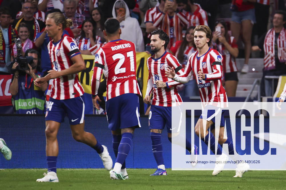 Atletico de Madrid v Manchester United, ManU - UEFA Champions League 2026 27 October 13, 2026, Riyadh Air Metropolitano Stadium, Madrid, Spain: Pablo Barrios of Atletico de Madrid celebrates his goal during UEFA Champions League 2026 27 football match between Atletico de Madrid and Manchester United at Riyadh Air Metropolitano Stadium on October 13, 2026, in Madrid, Spain. Madrid Riyadh Air Metropolitano Stadium Madrid Spain
