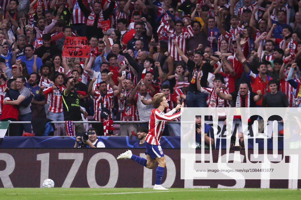 Atletico de Madrid v Manchester United, ManU - UEFA Champions League 2026 27 October 13, 2026, Riyadh Air Metropolitano Stadium, Madrid, Spain: Pablo Barrios of Atletico de Madrid celebrates his goal during UEFA Champions League 2026 27 football match between Atletico de Madrid and Manchester United at Riyadh Air Metropolitano Stadium on October 13, 2026, in Madrid, Spain. Madrid Riyadh Air Metropolitano Stadium Madrid Spain