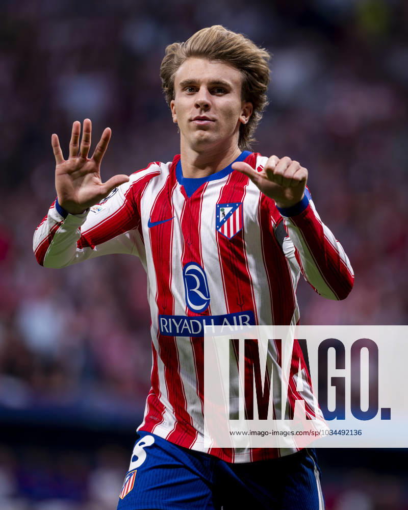 Atletico de Madrid v Manchester United, ManU - UEFA Champions League 2026 27 League Phase MD2 MADRID, SPAIN - OCTOBER 13: Pablo Barrios of Atletico de Madrid celebrates his goal during the UEFA Champions League 2026 27 League Phase MD2 match between Atletico de Madrid and Manchester United at Estadio Riyadh Air Metropolitano on October 13, 2026 in Madrid, Spain. Madrid Estadio Riyadh Air Metropolitano Madrid Spain