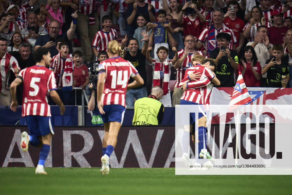 Pablo Barrios of Atletico de Madrid celebrates a goal during the UEFA Champions League 2026 27 League Phase MD2 match between Atletico de Madrid and Manchester United, ManU at Estadio Metropolitano on October 13, 2026 in Madrid, Spain. Atletico De Madrid V Manchester United - UEFA Champions League 2026 27 League Phase MD2 - ZUMAa181 20261013_zaa_a181_040