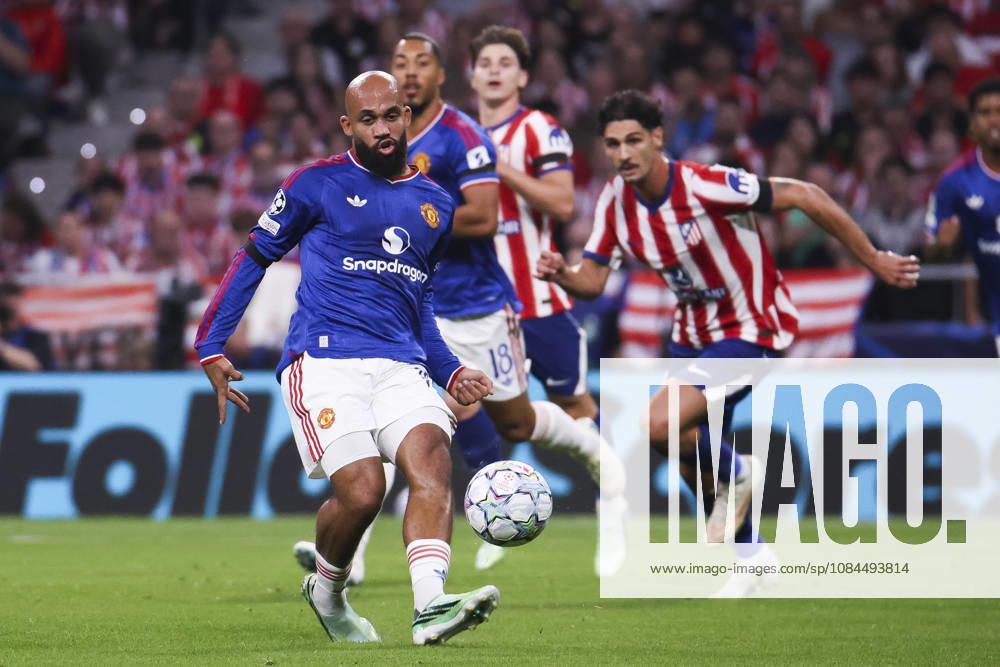Atletico de Madrid v Manchester United, ManU - UEFA Champions League 2026 27 October 13, 2026, Riyadh Air Metropolitano Stadium, Madrid, Spain: Bryan Mbeumo passes theball while is defended By Johnny Cardoso during UEFA Champions League 2026 27 football match between Atletico de Madrid and Manchester United at Riyadh Air Metropolitano Stadium on October 13, 2026, in Madrid, Spain. Madrid Riyadh Air Metropolitano Stadium Madrid Spain