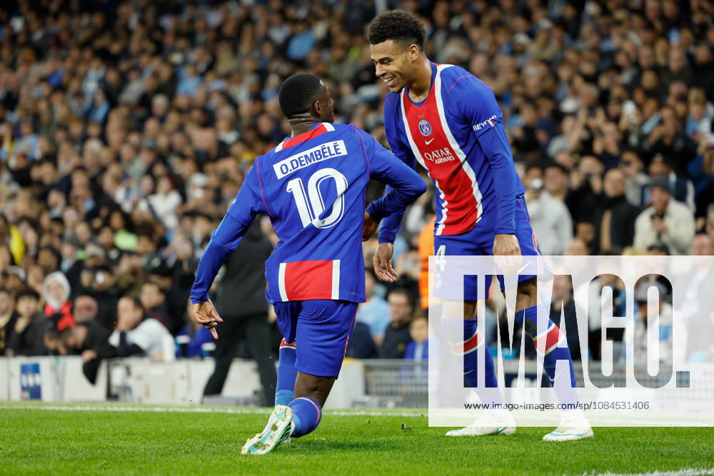 Manchester City v Paris Saint-Germain - UEFA Champions League 2026 27 League Phase MD2 Ousmane Dembele and Desire Doue of Paris Saint-Germain celebrate 2nd goal during the UEFA Champions League 2026 27 League Phase MD2 match between Manchester City and Paris Saint-Germain at City of Manchester Stadium on October 14, 2026 in Manchester, England. Manchester City of Manchester Stadium England United Kingdom