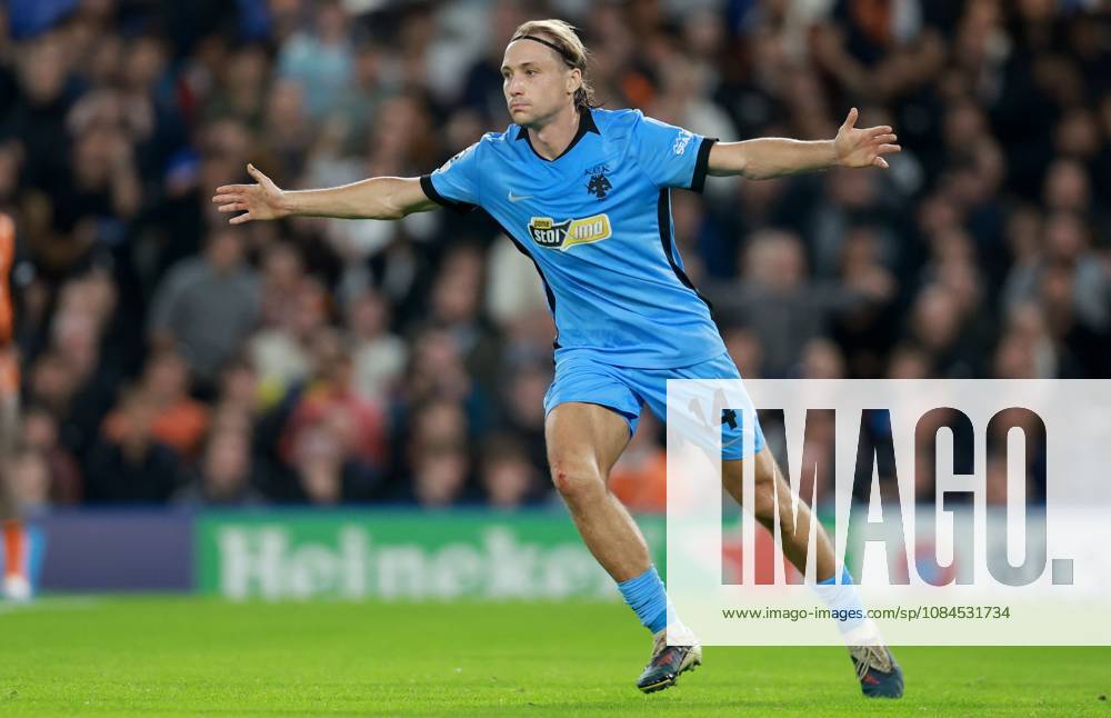 Lovro Majer of AEK Athens celebrates scoring their side s first goal of the game Shakhtar Donetsk v AEK, UEFA Champions League, Football, Stamford Bridge, London, UK - 14 Oct 2026London Stamford Bridge United Kingdom