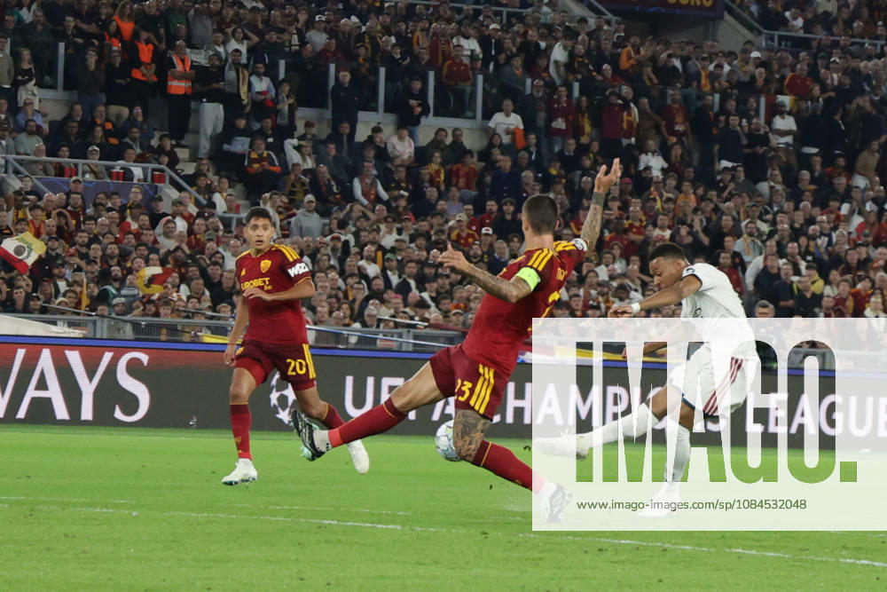 UEFA Champions League AS Roma vs Real Madrid Real Madrid s French forward Kylian Mbappe scores against as roma goal of 1-1 during UEFA Champions League match between AS Roma vs Real Madrid at Olimpico stadium on October 14, 2026 in Rome, Italy. ABP18887