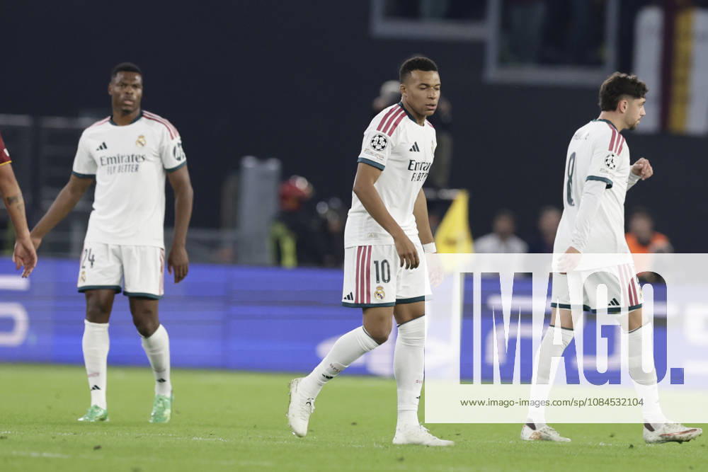 UEFA Champions League AS Roma vs Real Madrid Real Madrid s French forward Kylian Mbappe celebrates after scoring a goal of 1-1 during UEFA Champions League match between AS Roma vs Real Madrid at Olimpico stadium on October 14, 2026 in Rome, Italy. _BPH3223