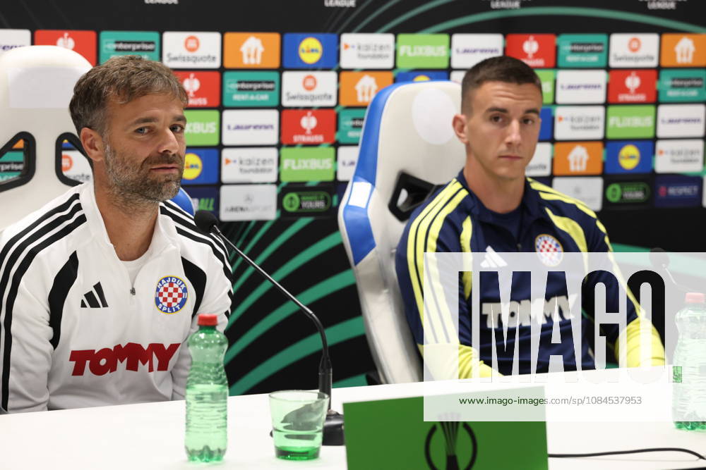 Croatia, Split, 14.10.2026. Poljud Stadium. HNK Hajduk press conference, PK, Pressekonferenz ahead of tomorrow s UEFA Conference League Matchday 1 game against Ajax. In the photo: Coach Gonzalo Garcia, Michele Sego. Photo: Sasa Buric CROPIX Split