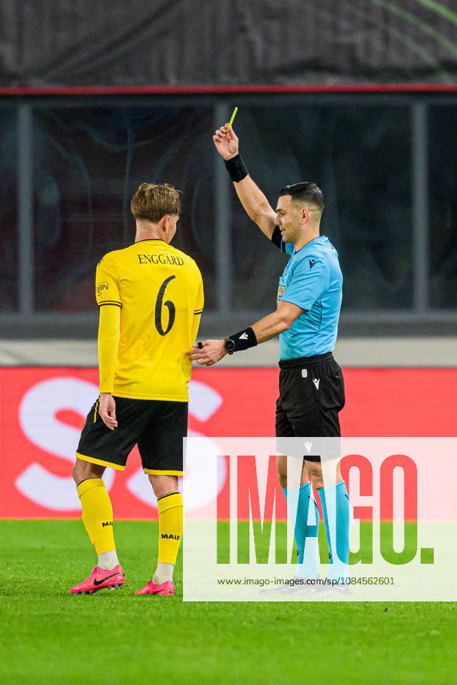 Mads Enggard of Mjällby looks dejected after receiving yellow card during the UEFA Conference League football match between Mjällby and Inter Club d Escaldes on October 15, 2026 in Helsingborg. Photo: Christoffer Borg Mattisson BILDBYRÅN COP 261 CB0562 fotboll football soccer fotball uefa conference league conference league mjällby in bbeng depp
