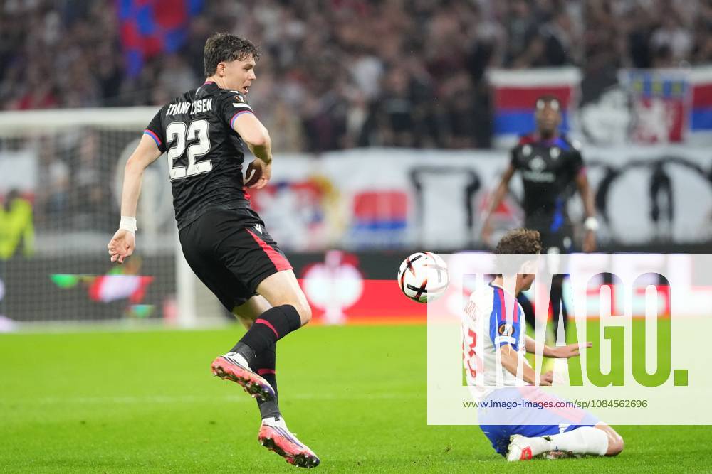 Jorgen Strand Larsen of Crystal Palace challenges Tyler Morton of Lyon Lyon v Crystal Palace, UEFA Europa League, Football, Groupama Stadium, Lyon, France - 15 Oct 2026Lyon Groupama Stadium France