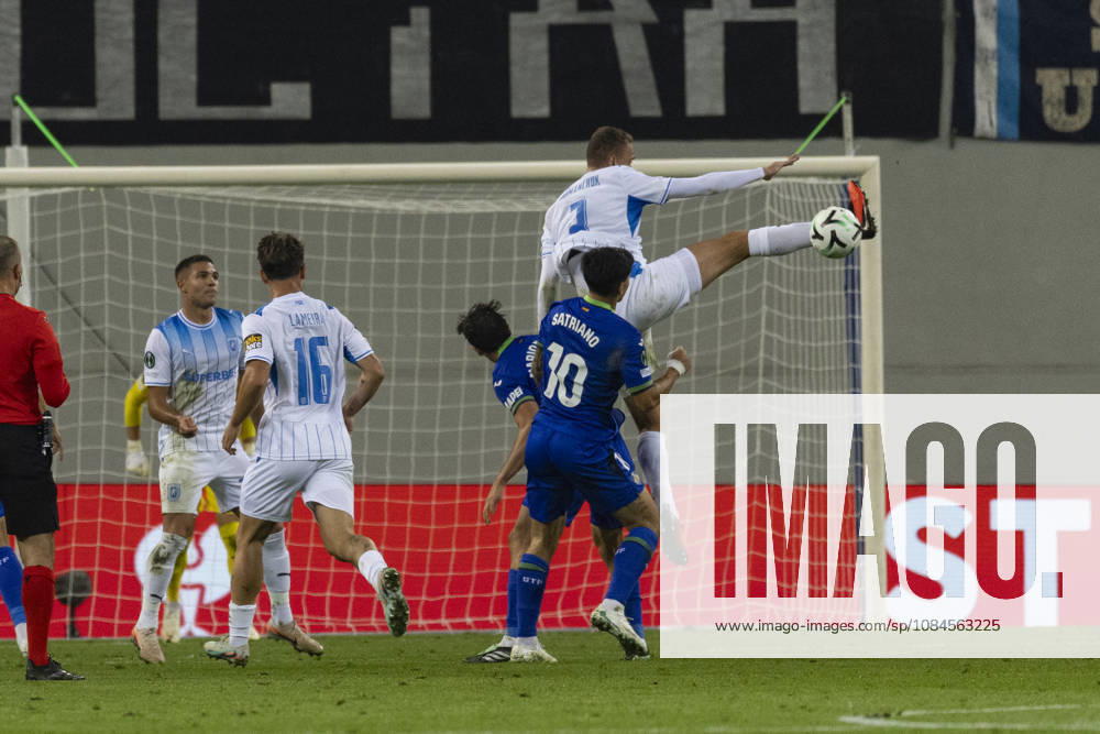 UEFA Conference League 2026, League phase, Matchday 1 Universitatea Craiova vs Getafe, Ion Oblemenco Stadium, Craiova,Romania 3 Oleksandr Romanchuk with an acrobatic intervention