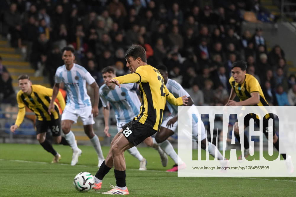 Marc Gual of Kairat scelebrates after scoring from the penalty spot during a UEFA Conference League soccer match between Latvias Riga FC and Kazakhstans Kairat Almaty at Skonto Stadium in Riga, Latvia, Thursday, Oct. 15, 2026. Riga Latvia