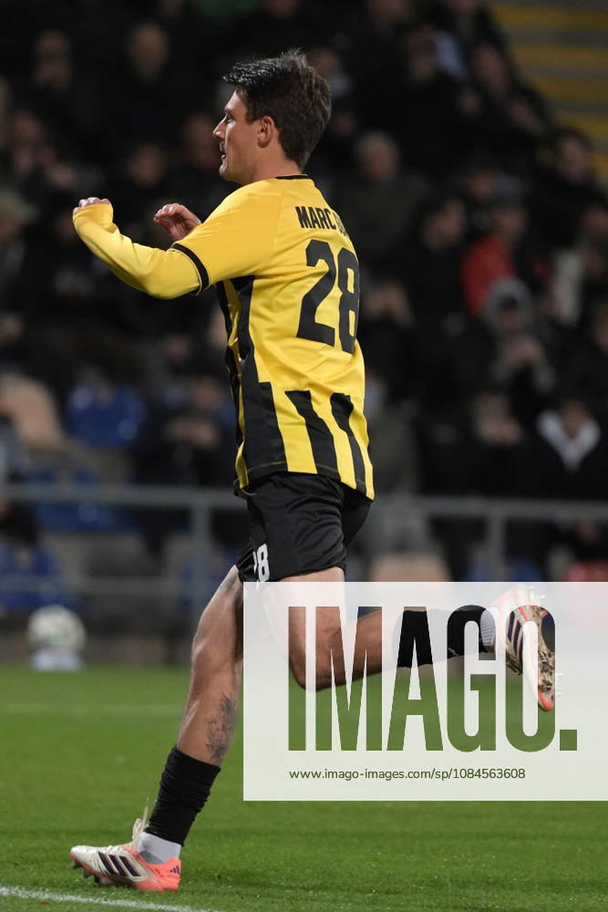 Marc Gual of Kairat scelebrates after scoring from the penalty spot during a UEFA Conference League soccer match between Latvias Riga FC and Kazakhstans Kairat Almaty at Skonto Stadium in Riga, Latvia, Thursday, Oct. 15, 2026. Riga Latvia