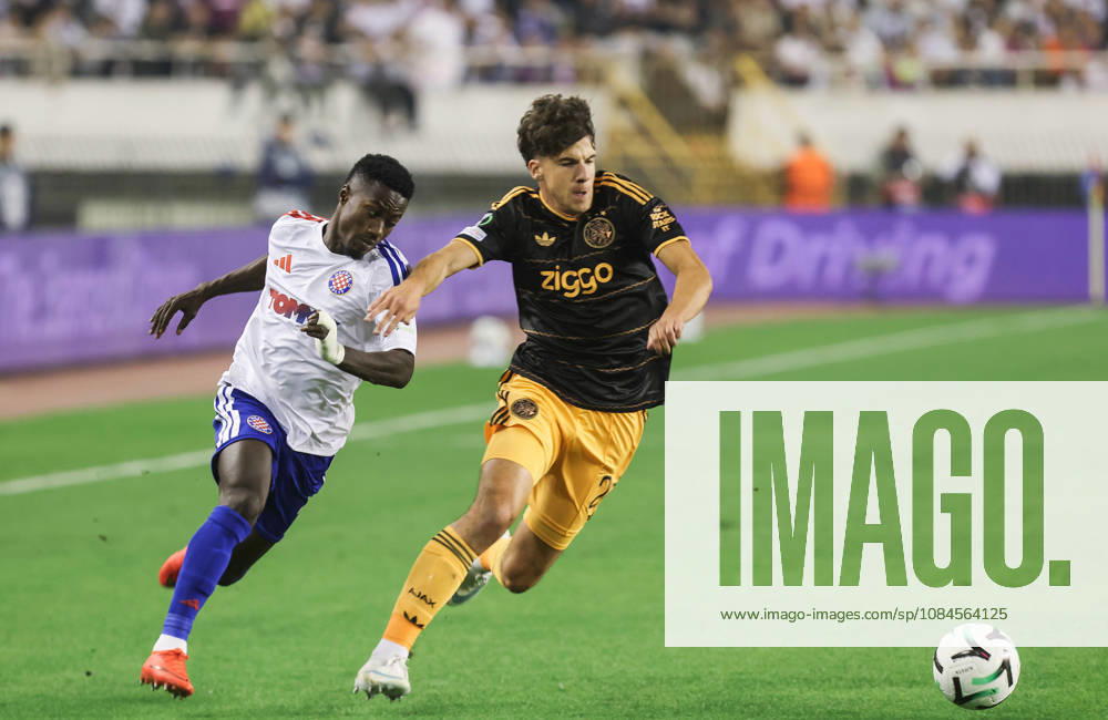 UEFA Conference League HNK Hajduk Split v AFC Ajax Abdoulie Sanyang Bamba of Hajduk in action against Jofre Torrents of Ajax during the UEFA Conference League 2026 27 League Phase MD1 match between HNK Hajduk Split and AFC Ajax at Stadion Poljud on October 15, 2026 in Split, Croatia. IvoxCagalj PIXSELL