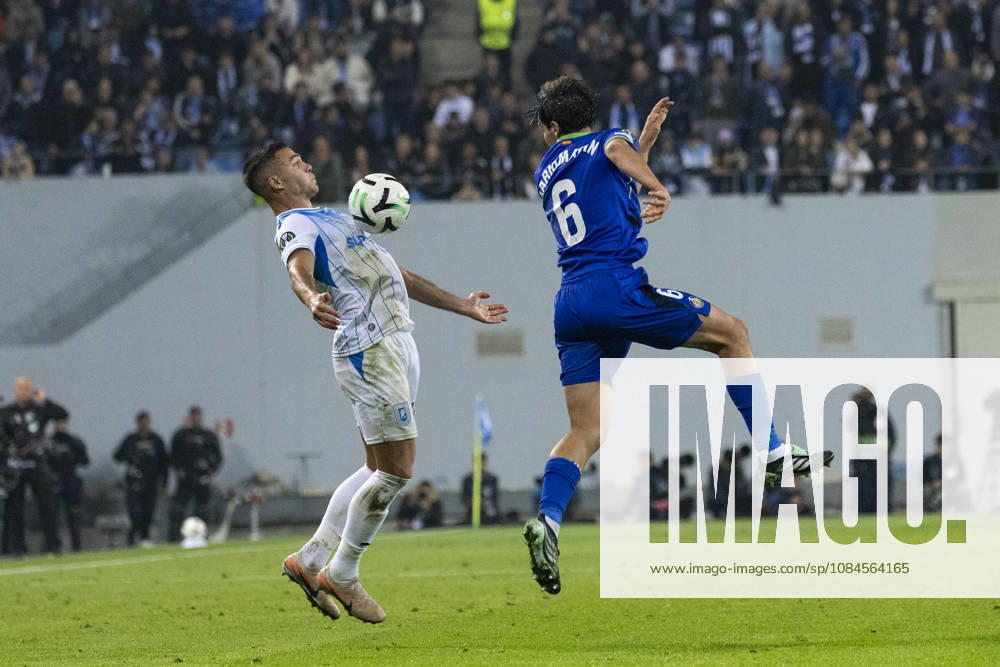 UEFA Conference League 2026, League phase, Matchday 1 Universitatea Craiova vs Getafe, Ion Oblemenco Stadium, Craiova,Romania 23 Samuel Teles stops the ball on his cest