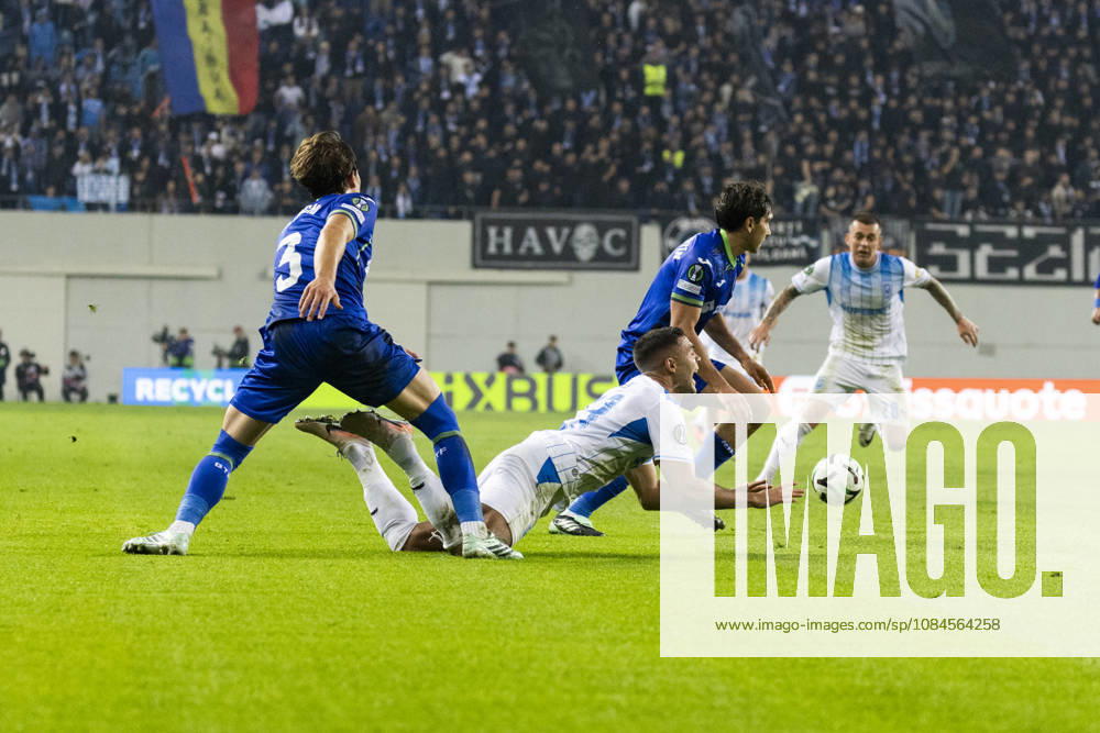 UEFA Conference League 2026, League phase, Matchday 1 Universitatea Craiova vs Getafe, Ion Oblemenco Stadium, Craiova,Romania 3 Davinchi puts in a tackle